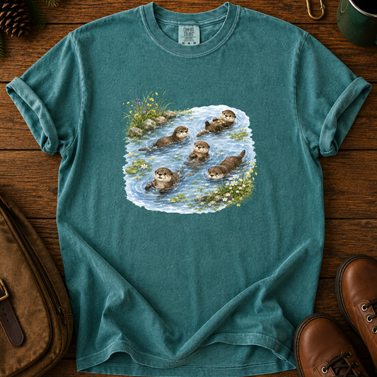 Otter Family Tee — Cute River Otters Illustration T-Shirt