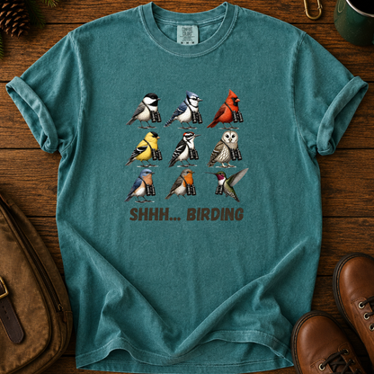 Birdwatching T-Shirt — "Shhh... Birding" Graphic Tee for Bird Lovers