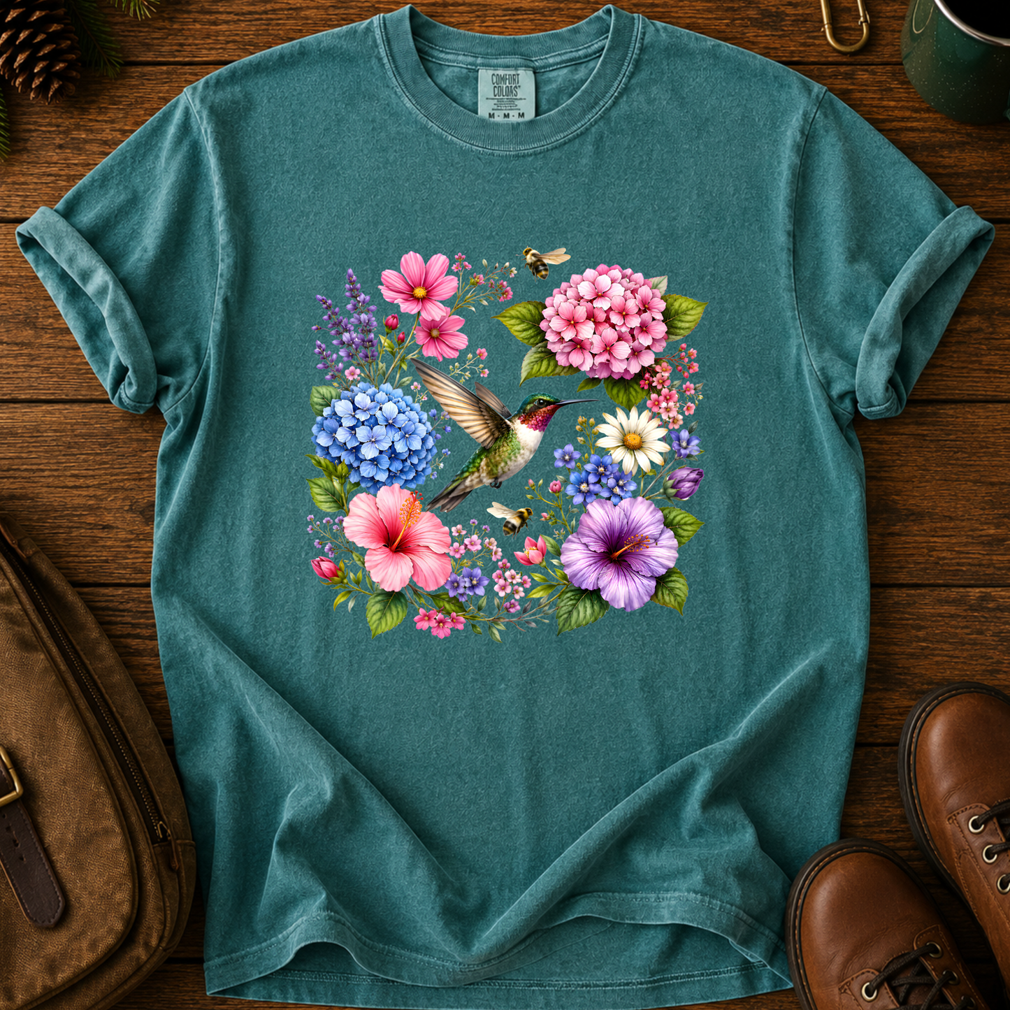 Hummingbird Floral Sweatshirt, Wildflower Bird Shirt, Spring Flower Tee