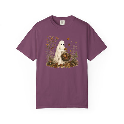 Autumn Ghost T-Shirt — Cute Fall Halloween Tee with Leaf & Pumpkin Design
