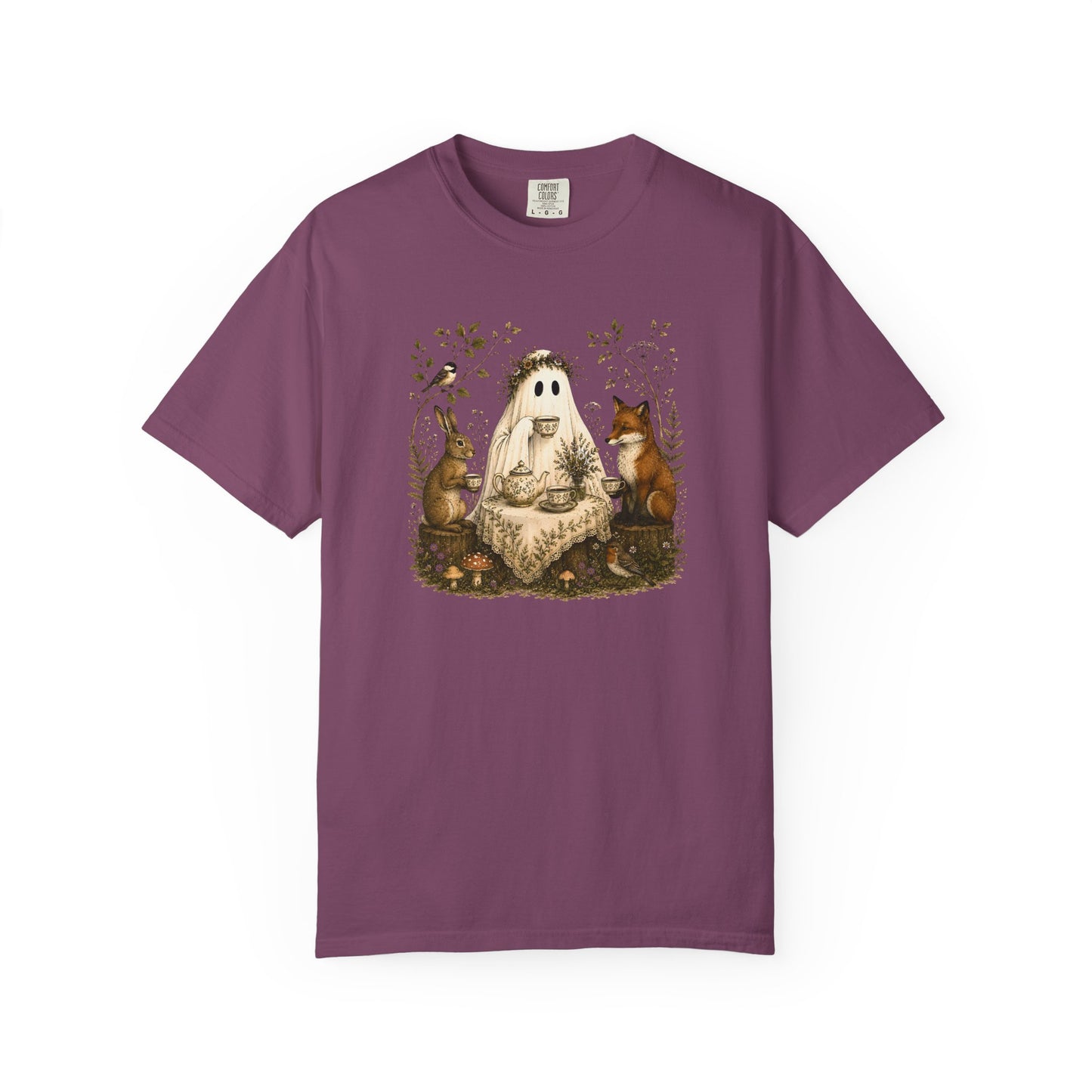 Ghost Gathering T‑Shirt — Woodland Ghost with Fox & Rabbit Illustration