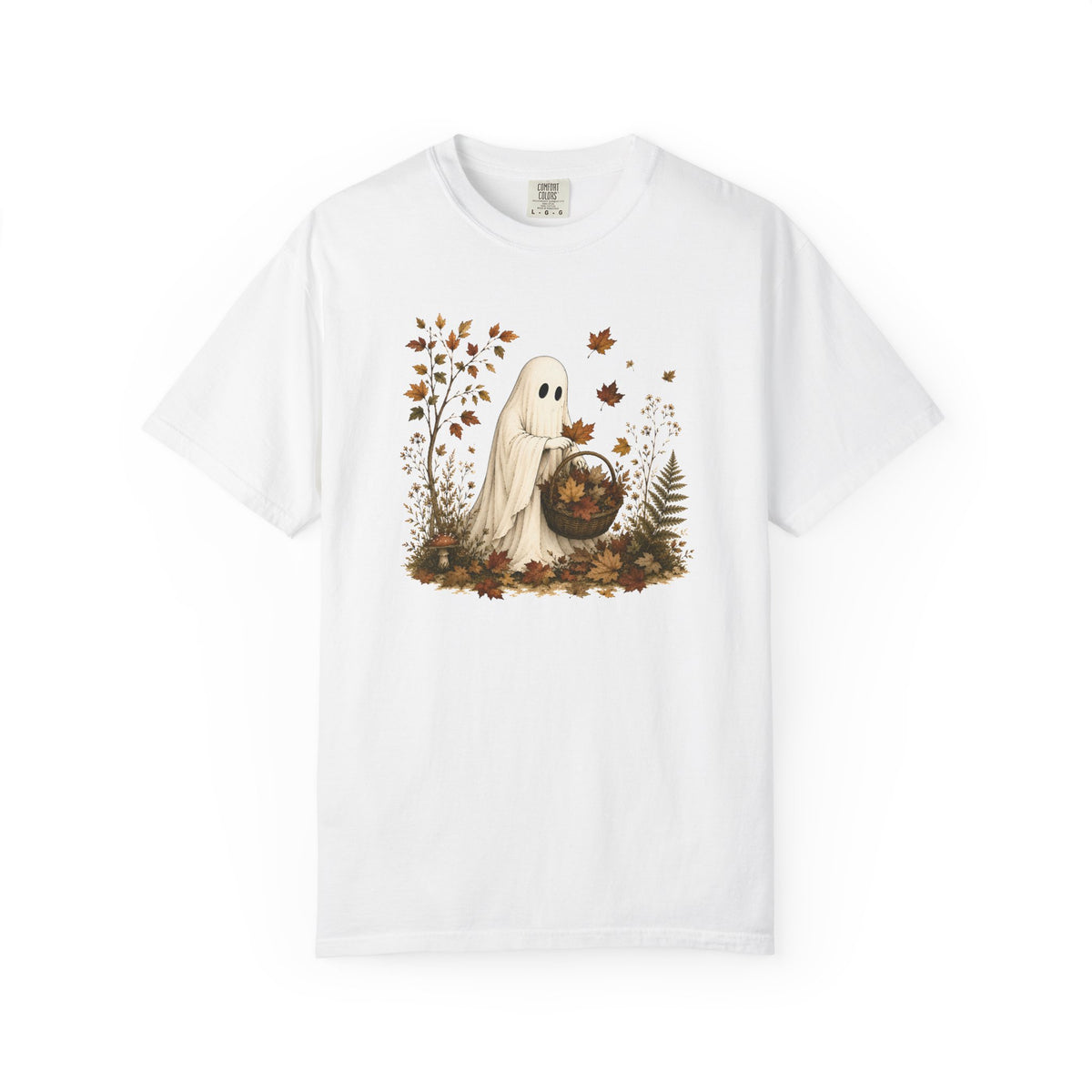 Autumn Ghost T-Shirt — Cute Fall Halloween Tee with Leaf & Pumpkin Design