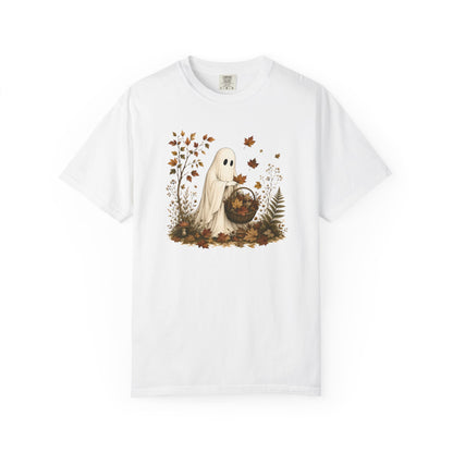 Autumn Ghost T-Shirt — Cute Fall Halloween Tee with Leaf & Pumpkin Design